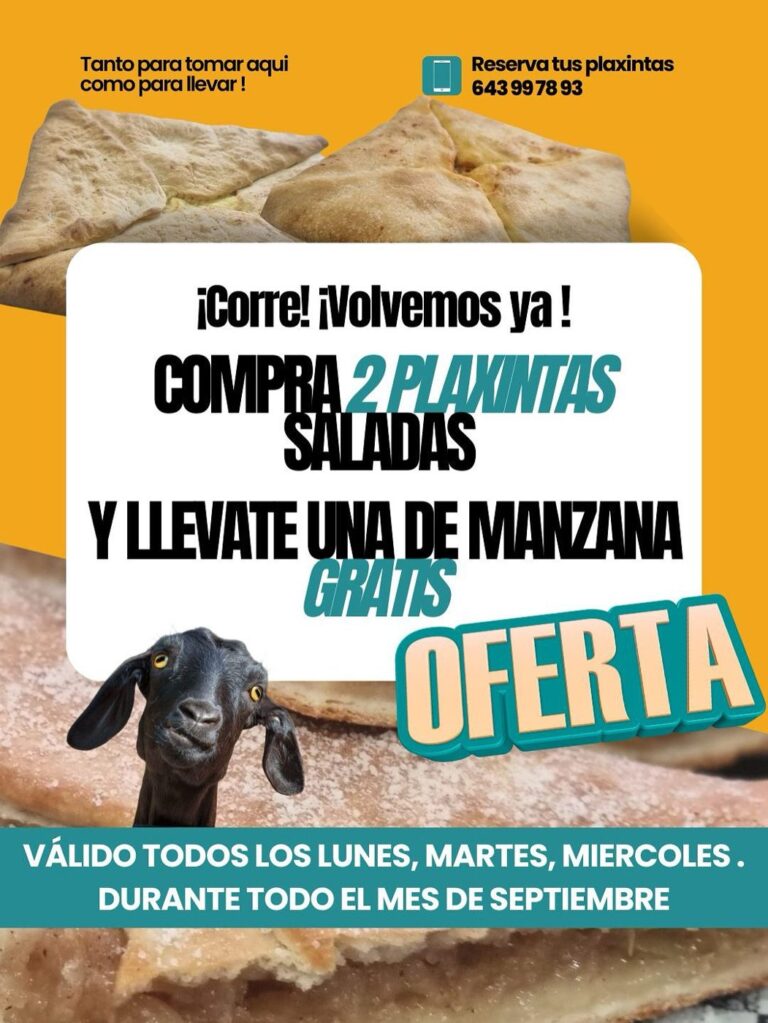Cartel de Plaxinta Pie House: Oferta de vuelta en septiembre