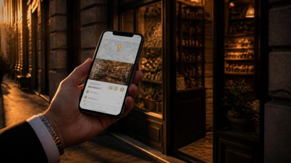 Ficha de Google Business Profile en un móvil frente a un comercio local