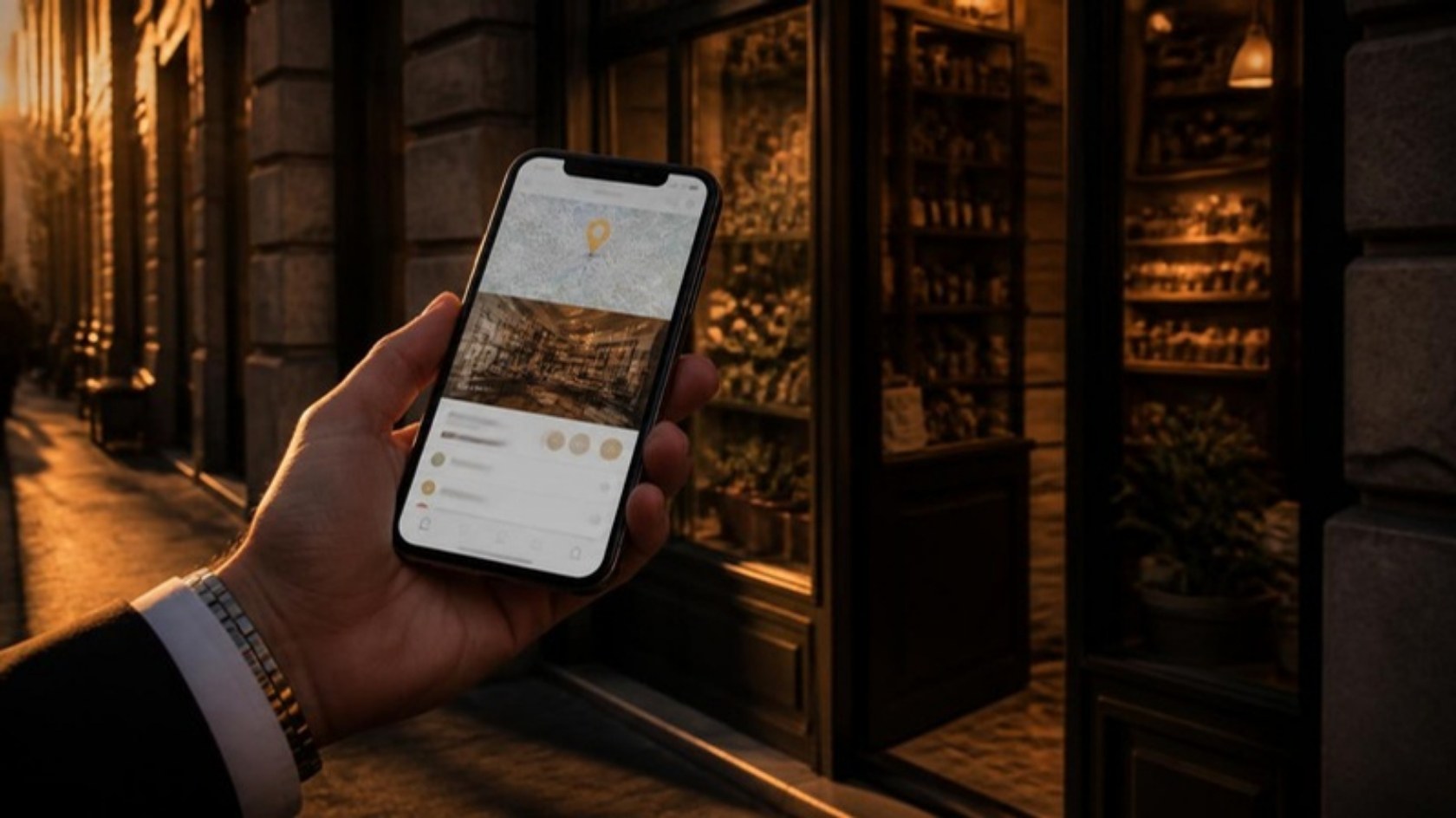 Ficha de Google Business Profile en un móvil frente a un comercio local
